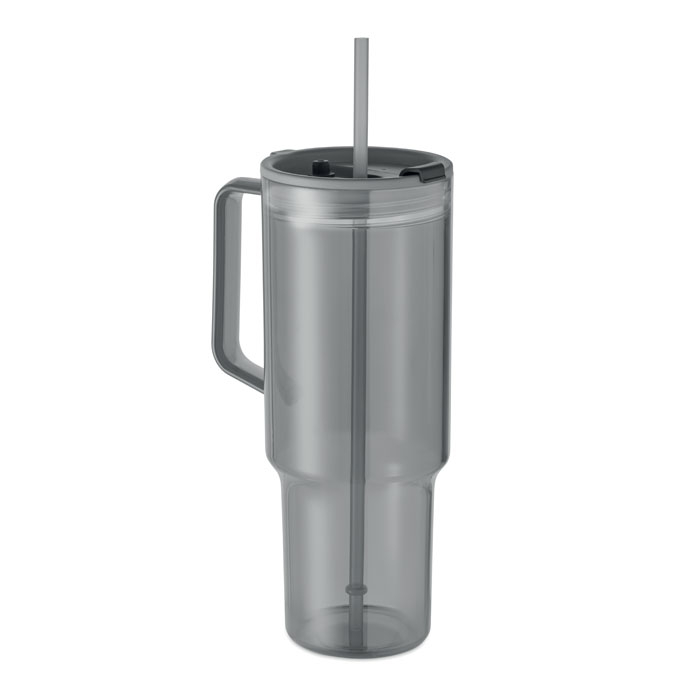 Gobelet 1,2L en RPET avec paille personnalisable Mugora gris transparent